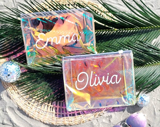 Bachelorette holographic favor pouch,small holographic make up bag,personalized Bachelorette favor,iridescent bag,bridal party favor,disco