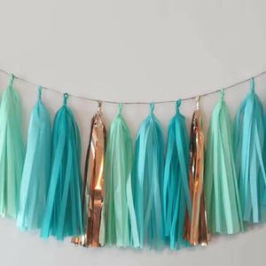 Teal tassel garland,mint tassel garland,aquamarine tassel,baby boy tassel,baby shower garland,Birthday garland, nursery garland,rosegold