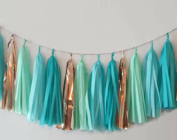 Teal tassel garland,mint tassel garland,aquamarine tassel,baby boy tassel,baby shower garland,Birthday garland, nursery garland,rosegold