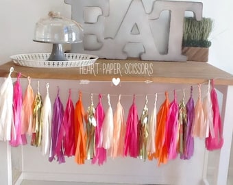 Tissue paper garland, tropical garland,pink and purple tassel, tropical fringe,luau party,Hawaiian party,birthday tassel garland, tassel
