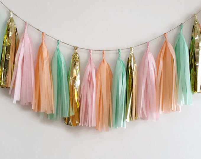 Tassel Garland,mint coral tassel garland, coral tassel garland, mint garland.birthday garland,nursery garland,party decoration,baby shower