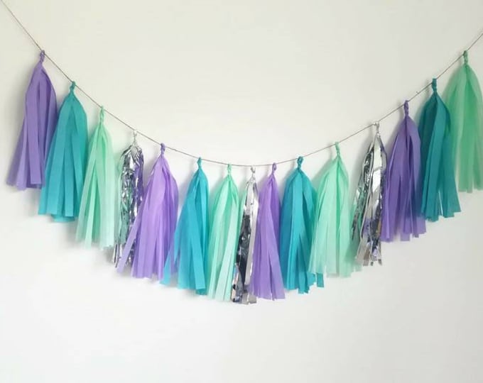 Tassel Garland,purple tassel garland,teal tassel garland, mermaid garland,birthday garland, mermaid party,mermaid garland,mermaid decoration