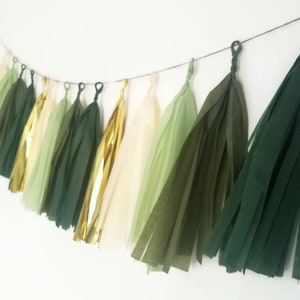 Tissue paper tassel,Tassel Garland,eucalyptus wedding, eucalyptus decorations,green Tassel Garland,Sage green Garland,gold and green wedding