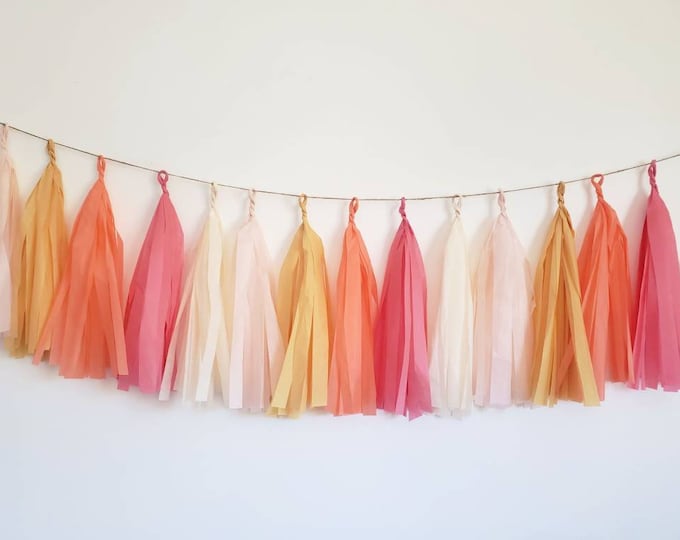 Tissue paper tassel garland,tassel garland,Two groovy party,dazed and engaged bachelorette,retro party,70's party,hippie party,hippie decor