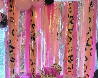 Fringe backdrop,streamer backdrop, Bachelorette party backdrop,birthday party backdrop,Birthday,Bachelorette,pink party backdrop,leopard