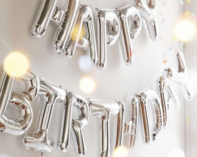 Happy Birthday Letter Balloons,Happy Birthday balloon banner,Happy Bday balloons,Birthday Decorations,silver Letter Balloons,Mylar Balloons