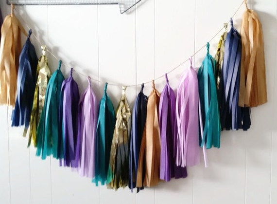 Tassel Garland,purple garland, teal tassel, birthday party tassel garland, party garland, peacock party, engagement party, party decoration Il_570xn