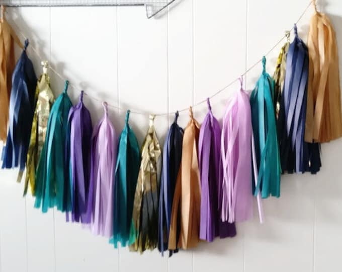 Tassel Garland,purple garland, teal tassel, birthday party tassel garland, party garland, peacock party, engagement party, party decoration