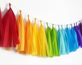 Rainbow tassel,rainbow tassel garland,rainbow Garland,rainbow tissue paper Garland,rainbow birthday,rainbow party,rainbow decorations