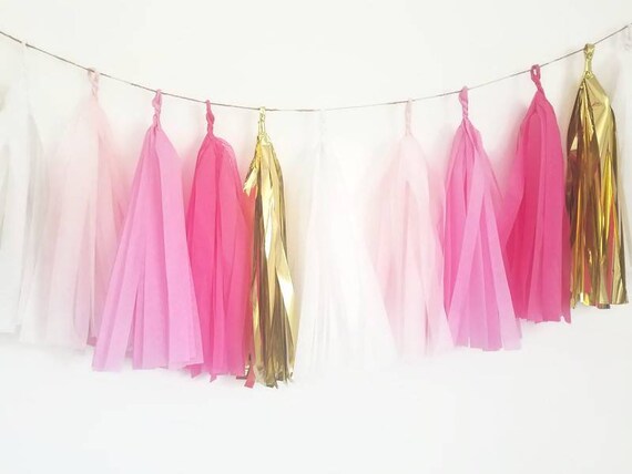 Tissue paper garland,custom garland,tassel garland,Pink tassel garland,Blush tassel garland,Pink fringe,Baby shower garland,cake smash,baby Il_570xn