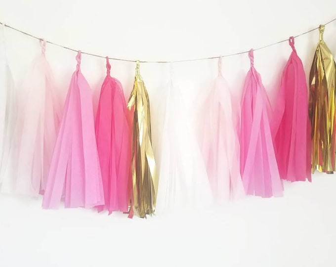 Tissue paper garland,custom garland,tassel garland,Pink tassel garland,Blush tassel garland,Pink fringe,Baby shower garland,cake smash,baby