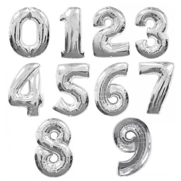 Giant 40" inch Silver Mylar Balloons , Jumbo party balloons,Silver number Balloons,Birthday Balloons