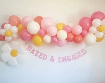 Dazed and engaged,retro bachelorette,bachelorette decor, bachelorette party,70's bachelorette,groovy,retro balloon garland,daisy balloons