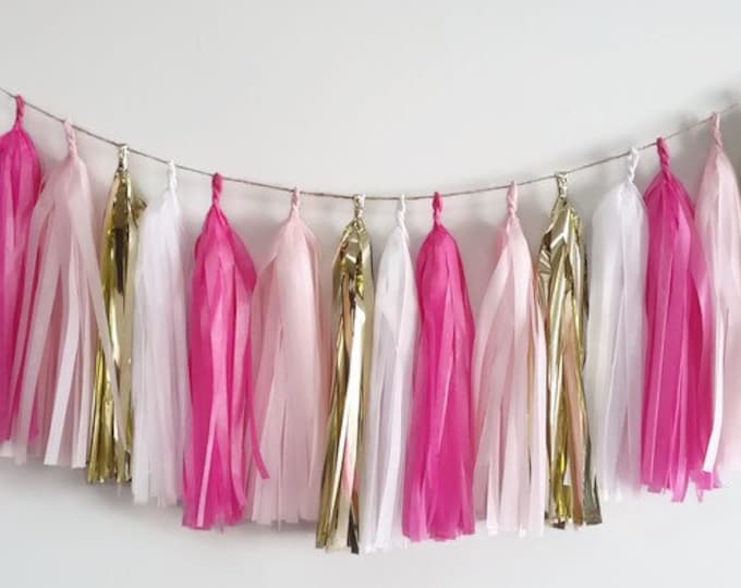 Pink tassel garland,gold tassel garland,blush fringe,Light pink tassel,wedding garland,Bachelorette garland, nursery garland,Pink,gold