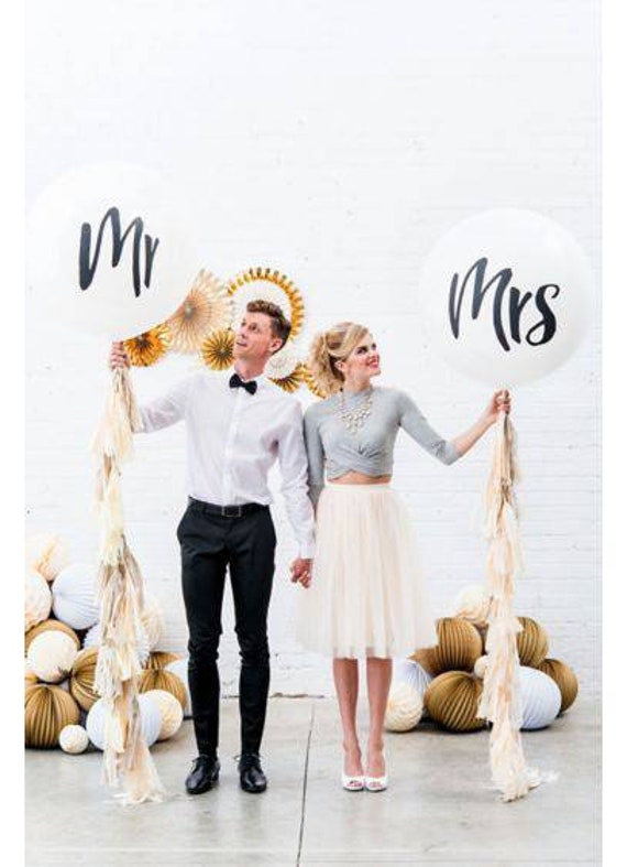 Mr and Mrs balloons,36 inch jumbo balloon,custom tissue paper tassel balloon,Wedding balloons,engagement balloons,Mr and Mrs large balloons Il_570xn