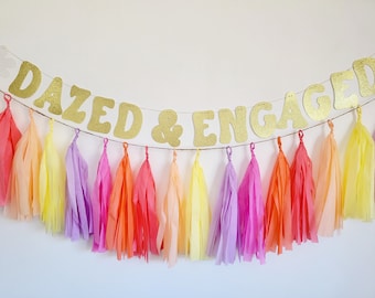 Dazed and engaged,groovy bachelorette,Bachelorette tassel garland,Bachelorette party,Bachelorette decor,hippie bachelorette,70's tassel