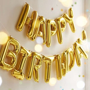 Happy Birthday Letter Balloons,Happy Birthday balloon banner,Happy Bday balloons,Birthday Decorations,Gold Letter Balloons,Mylar Balloons