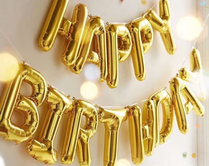 Happy Birthday Letter Balloons,Happy Birthday balloon banner,Happy Bday balloons,Birthday Decorations,Gold Letter Balloons,Mylar Balloons