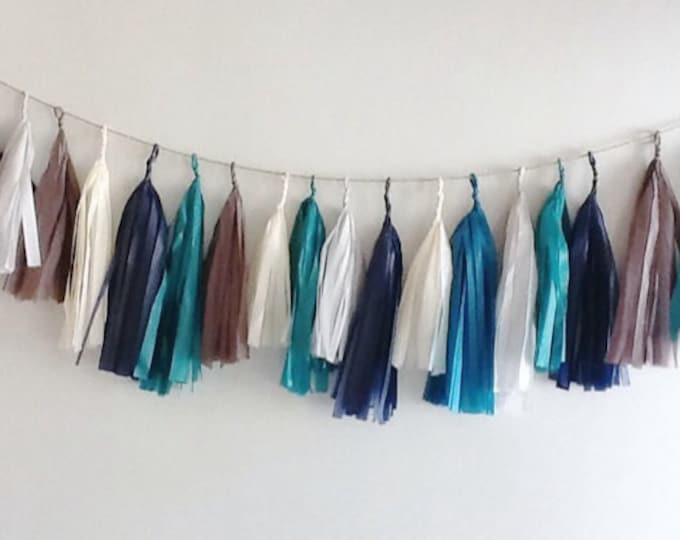 Tassel garland, blue tassel garland, navy blue garland, blue grey garland, baby boy garland, blue fringe, wedding garlands, baby shower