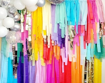 Boho Rainbow Paper Tablecloth, Hearts and Rainbow Plastic