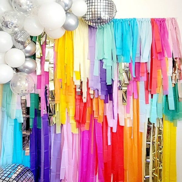 Rainbow backdrop,Fringe Backdrop,Plastic tablecloth backdrop,bachelorette party decoration,Party backdrop,Custom backdrop,last disco