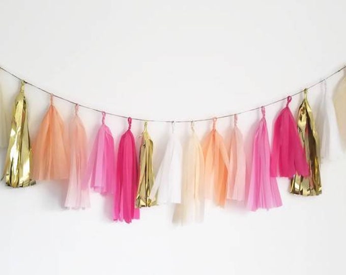 Tissue paper garland,custom garland,tassel garland,Pink tassel garland,Blush tassel garland,Baby shower garland,cake smash,bridal shower