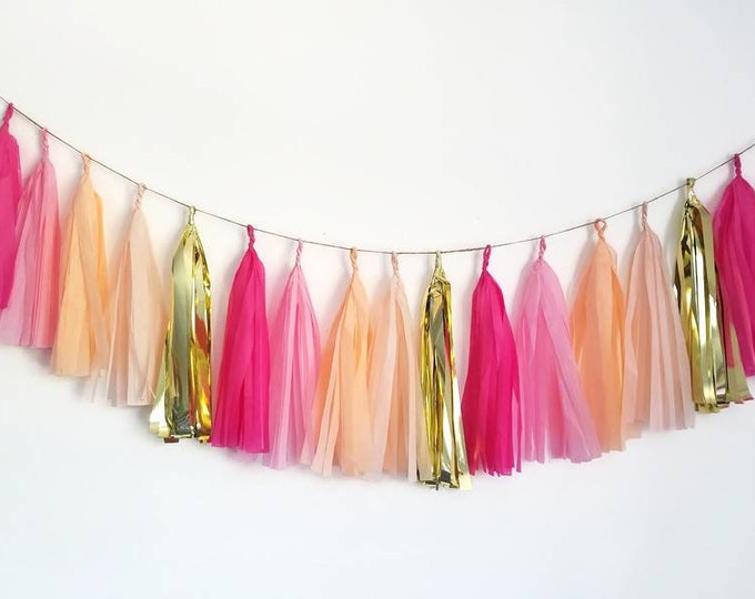 Pink tassel garland,hot pink tassel garland,custom tassel garland,pink tissue paper Garland,flamingo party decorations,flamingo bachelorette