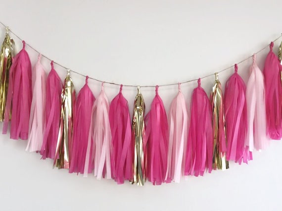 Pink Tassel Garland,gold and Pink Tassel Garland,baby Shower  Garland,wedding Garland, Birthday Garland,girl Birthday,garland,tissue  Paper 