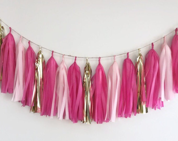 Pink tassel garland,gold and pink tassel garland,baby shower garland,wedding garland, birthday garland,girl birthday,garland,tissue paper