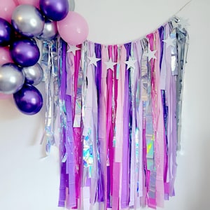 Pink and purple streamer curtain,unicorn party backdrop,Irridescent photo booth decor,birthday streamer wall.pink fringe backdrop,streamer