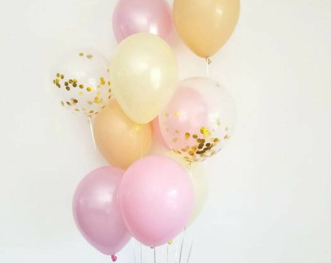 Pink and gold confetti balloons,  pink and gold balloon bouquet,confetti balloon bouquet,pink balloons,blush balloons,bridal,bachelorette