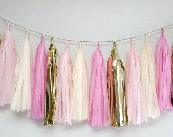 Pink gold tassel garland,blush tassel garland,baby shower tassel Garland, wedding garland, blush wedding, blush gold fringe, Pink party