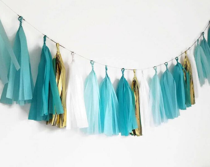 Assembled tassel garland,tissue paper garland,custom tassel garland,blue tassel garland,pick  your own colors,birthday garland,baby shower