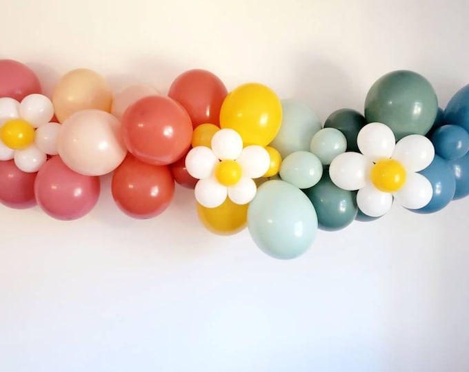 Flower power,flower power balloon garland,retro balloon garland,daisy balloon,two groovy,boho rainbow retro bachelorette,retro 1st birthday