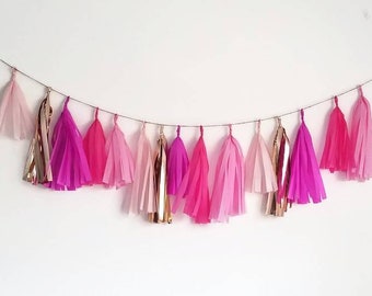 Pink tassel Garland,hot pink tassel garland,Pink Tissue paper garland,Pink tassels,pink party decorations,pink bachelorette party decoration