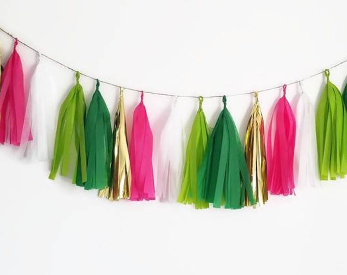 Tassel Garland,Tissue paper garland,custom banner,tropical garland,tropical party decoration,birthday garland,pink garland,green garland