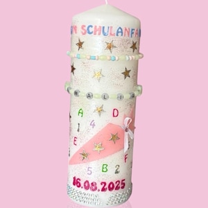 Candle for school enrollment, schoolchild, first day of school, unicorn, school cone, in pink or other colors, hand-decorated, individual