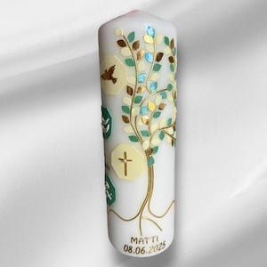 Baptismal candle, tree of life, for boys and girls, personalized with name and date, christening saying, photo candle, gift, godparent candle, handmade