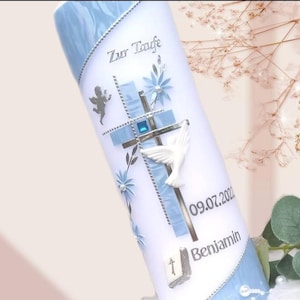 Personalized baptism candle for boys, girls including name, date & baptism saying possible, handmade, baptism gift, individually designed