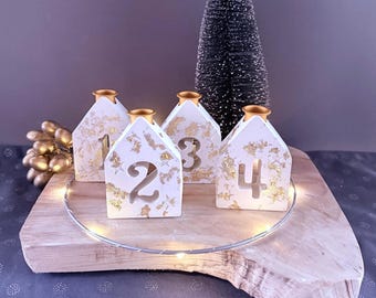 Adventszahlen für Adventsgesteck oder Adventskranz, aus lebensmittelechtem Gießbeton, Gold, Weiß, Weihnachten, Winter, Kerzenhalter, Deko