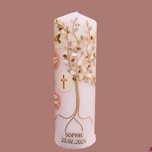 Baptismal candle, tree of life, for boys and girls, personalized with name and date, christening saying, photo candle, gift, godparent candle, handmade