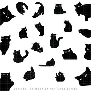 Black Cat PNG Bundle Sublimation, 51 Silhouette Clipart, Halloween Cat SVG, Cricut T-Shirt POD Design, Commercial Use Digital Download image 9