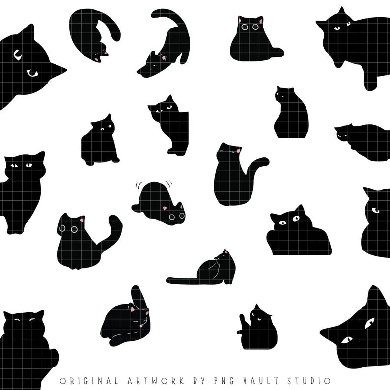 Black Cat PNG Bundle Sublimation, 51 Silhouette Clipart, Halloween Cat SVG, Cricut T-Shirt POD Design, Commercial Use Digital Download image 9