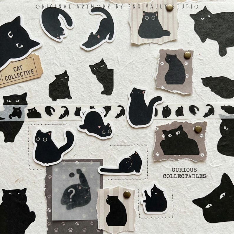 Black Cat PNG Bundle Sublimation, 51 Silhouette Clipart, Halloween Cat SVG, Cricut T-Shirt POD Design, Commercial Use Digital Download image 2