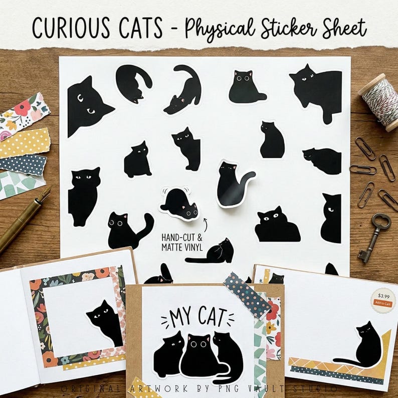Black Cat PNG Bundle Sublimation, 51 Silhouette Clipart, Halloween Cat SVG, Cricut T-Shirt POD Design, Commercial Use Digital Download image 4