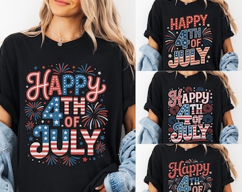 Happy 4th of July PNG, Patriotic USA Lettering Shirt Design, Digital Download