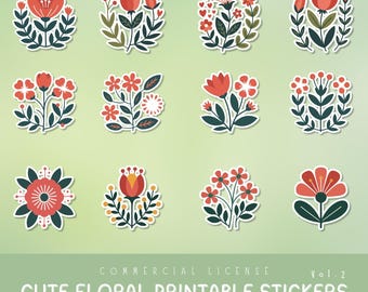 Blommiga klistermärken Clipart-paket: 50 sommar PNG-designer (digital nedladdning)