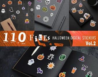 Conjunto de clipart assustador de Halloween, adesivos de fantasmas Kawaii (download digital em PNG)