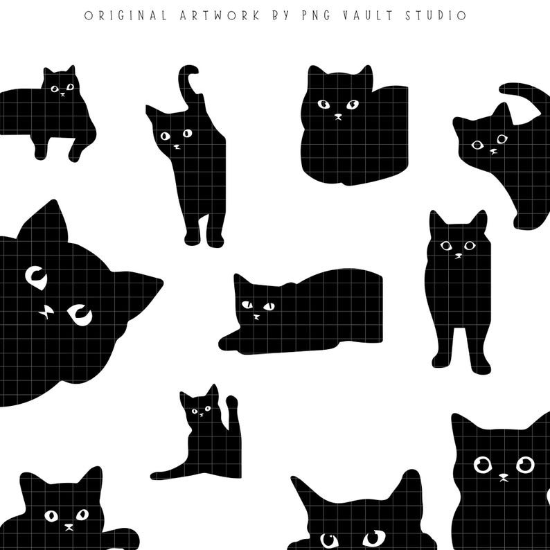 Black Cat PNG Bundle Sublimation, 51 Silhouette Clipart, Halloween Cat SVG, Cricut T-Shirt POD Design, Commercial Use Digital Download image 11