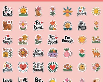 Inspirerande blommigt klistermärkespaket: 60 sommarbilder i PNG-format (digital nedladdning)